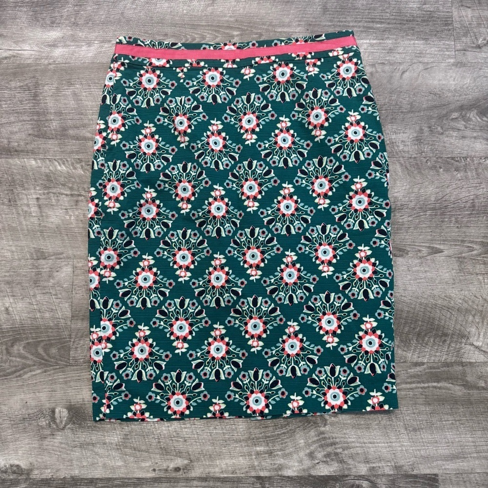 Boden Green Floral Pencil Skirt Lined Womens Petites Sz. 6P